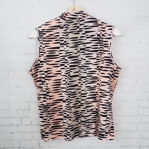 Jamie Sadock Golf Top Size M Peach Pink Black Zebra Striped Slinky Ribbed Artsy - Picture 5 of 5